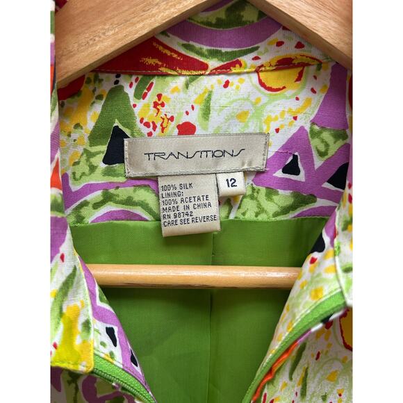 Transitions Silk Jacket Size 12 Colorful Geometric Art‎ to Wear Statement - Picture 10 of 10